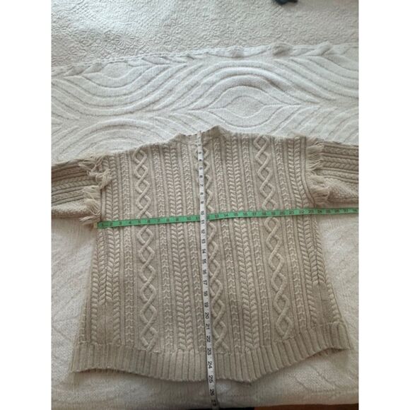 Madewell Cable knit Fringe Wool Cardigan Fisherman, Beige, size M - Picture 7 of 9